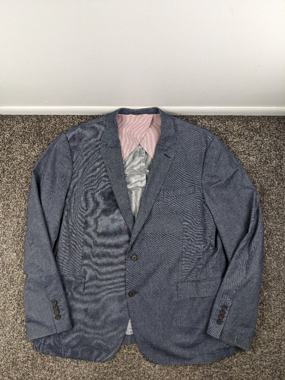 Brooks Brothers Sport Coat Denim Chambray Red Fleece Unstructured Blue 46L